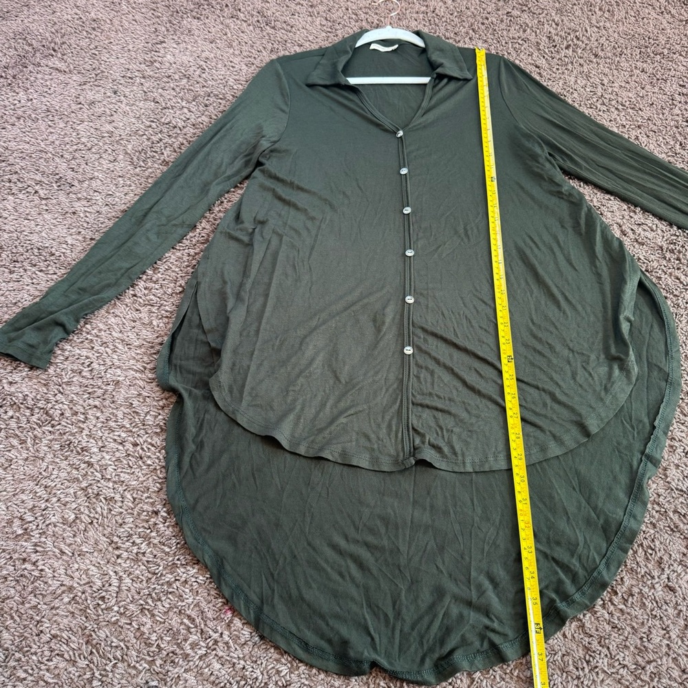 Flamingo Urban Olive Green Tunic Top Blouse High Low Hi Low Army Knit Size M - Picture 7 of 10